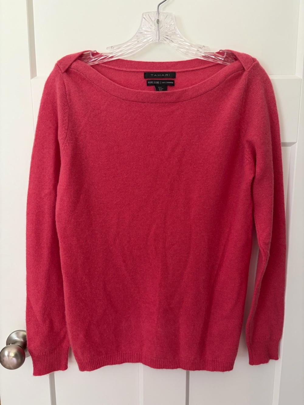 Tahari 100% Cashmere Sweater Womens M Pink Boat Neck Soft Luxury Knit Pullover